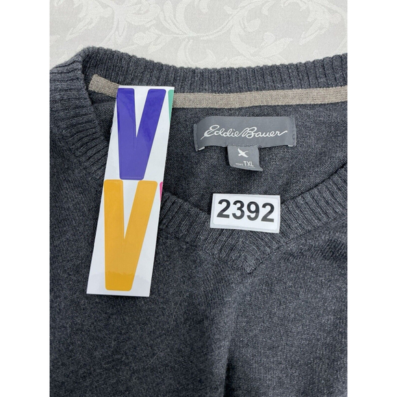 Men’s Eddie Bauer TXL Pullover Gray V Neck Sweater - Picture 3 of 8
